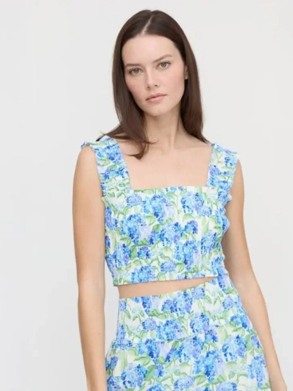 The Hill House X La Coqueta Azalea Nap Top Blue Watercolor Hydrangea XS / XXS